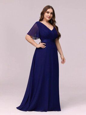Ever-Pretty Long Chiffon Empire Waist Bridesmaid Dress with Short Flutter Sleeve